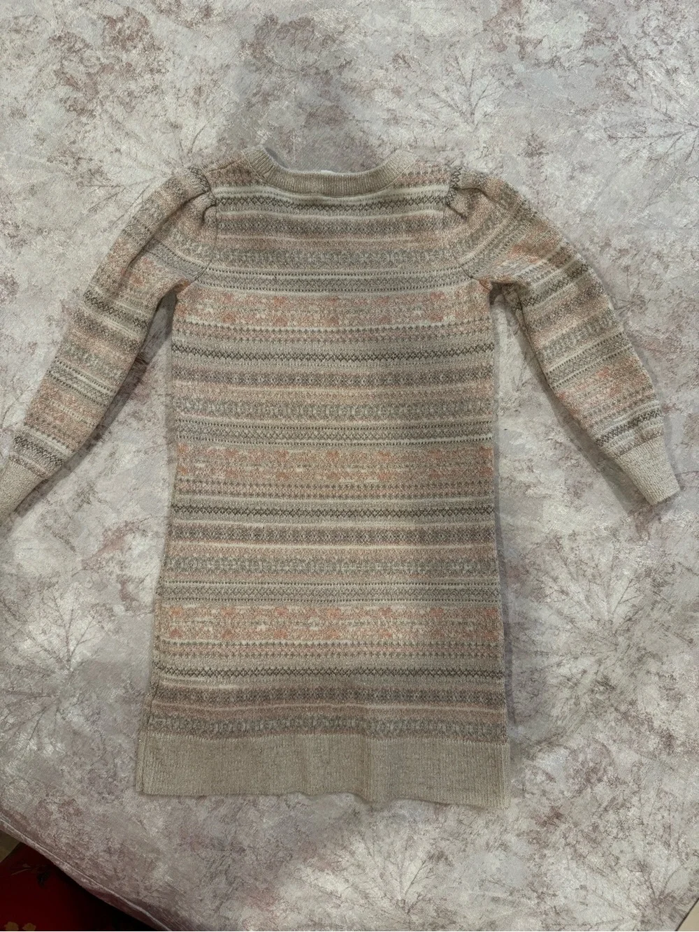 GAP Fair Isle Crewneck Sweater Dress in Beige, Peach and Gray
